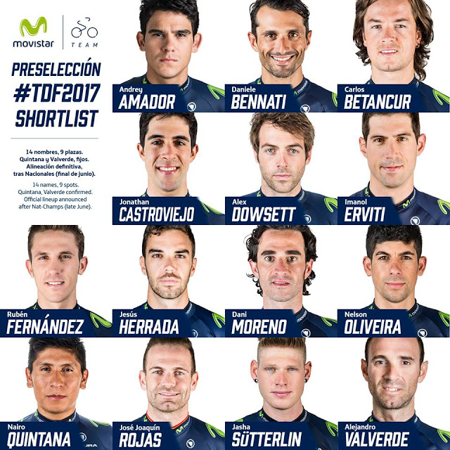 Movistar Team Announces Tour de France Shortlist