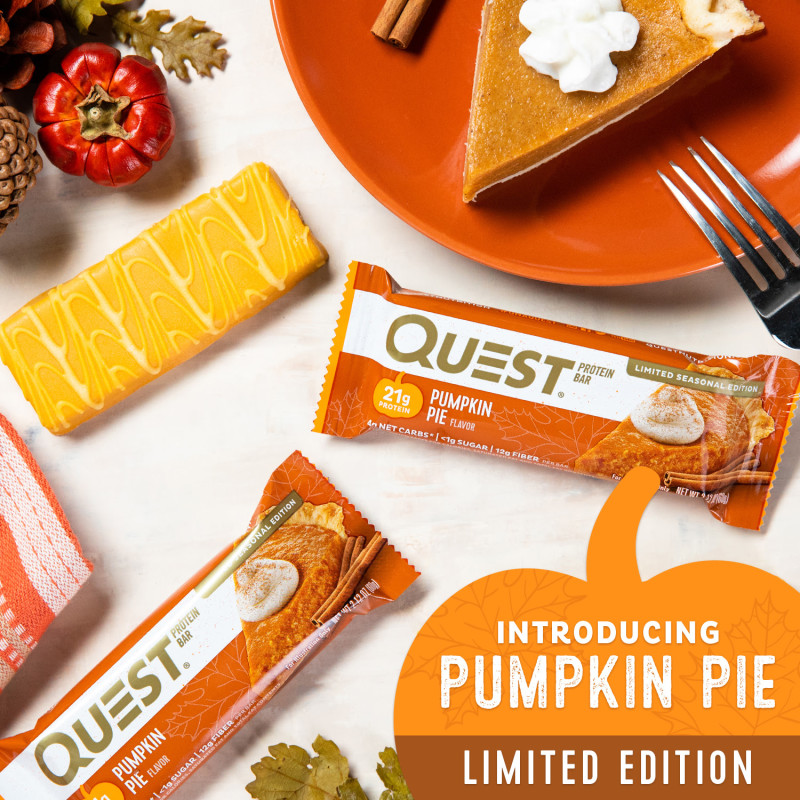 Introducing the Pumpkin Pie flavored Quest Bar, available for a Limited time during fall 2018