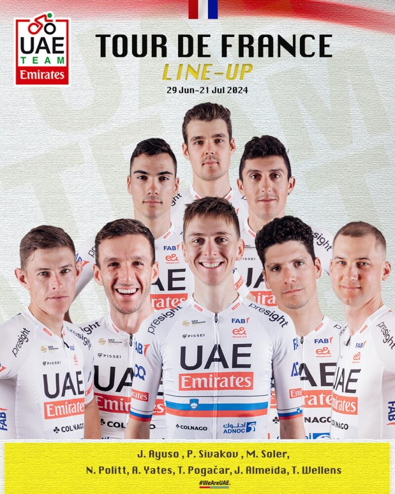 UAE Team Emirates confirm eight riders to take on Tour de France