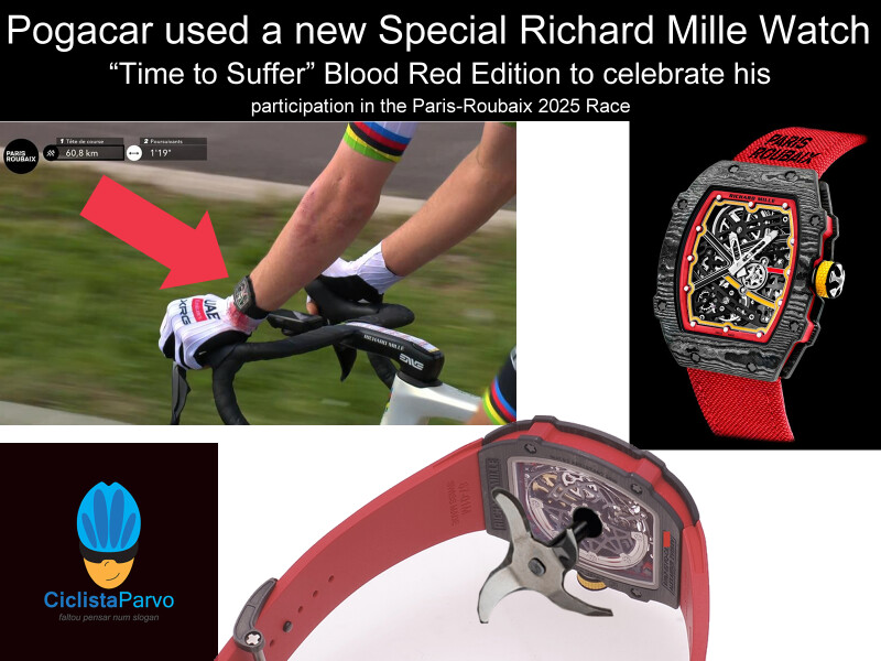 Pogacar used a new Special Richard Mille Watch "Time to Suffer" Blood Red Edition