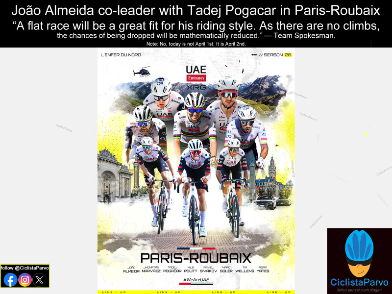 João Almeida co-leader with Pogacar in Paris-Roubaix