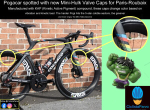 Pogacar spotted with new Mini-Hulk Valve Caps for Paris-Roubaix