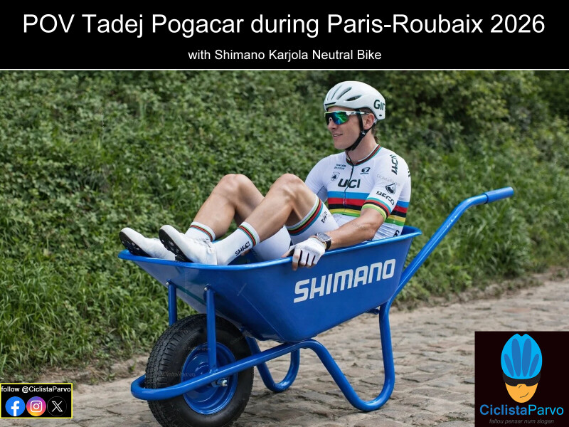 POV Tadej Pogacar during Paris-Roubaix 2026 with Shimano Karjola Neutral Bike