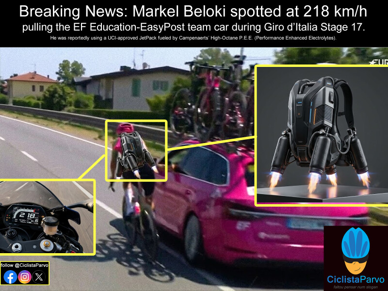 Breaking News: Markel Beloki spotted at 218 km/h pulling the EF Education-EasyPost team car