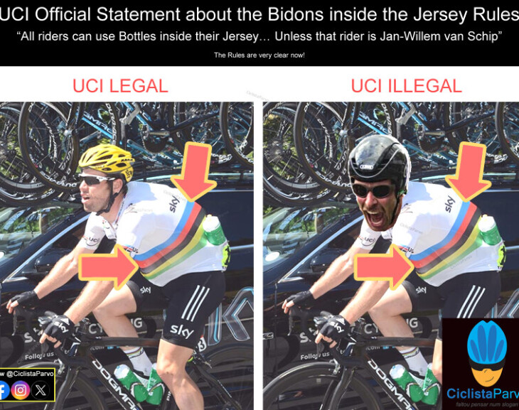 UCI Official Statement about the Bidons inside the Jersey Rules