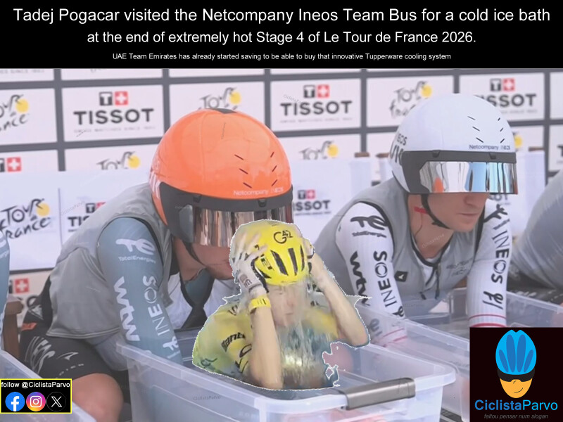 Tadej Pogacar visited the Netcompany Ineos Team Bus for a cold ice bath