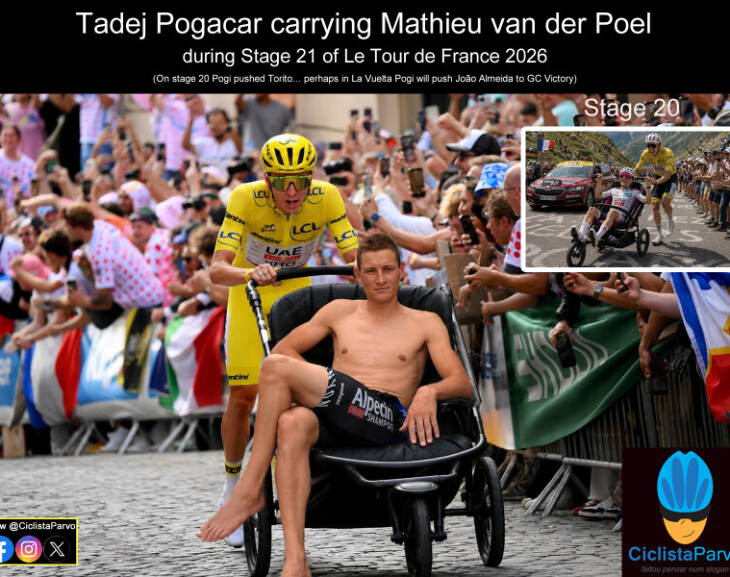 Tadej Pogacar carrying Mathieu van der Poel during Stage 21 of Le Tour de France 2026