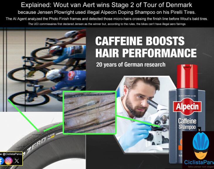Explained: Wout van Aert wins Stage 2 of Tour of Denmark because Jensen Plowright used illegal Alpecin Doping Shampoo