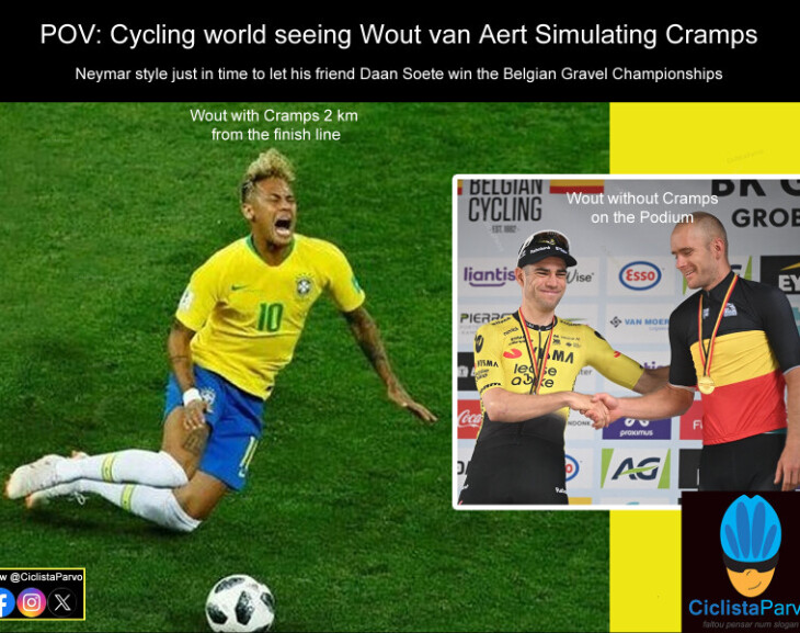 POV: Cycling world seeing Wout van Aert Simulating Cramps